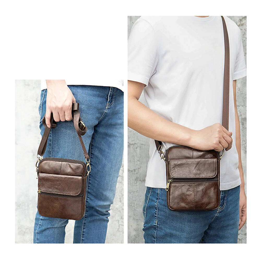(image for) Ekphero Zipper Genuine Leather Messenger Bags Business Small Crossbody Bag Casual Travel Flap Shoulder Bag